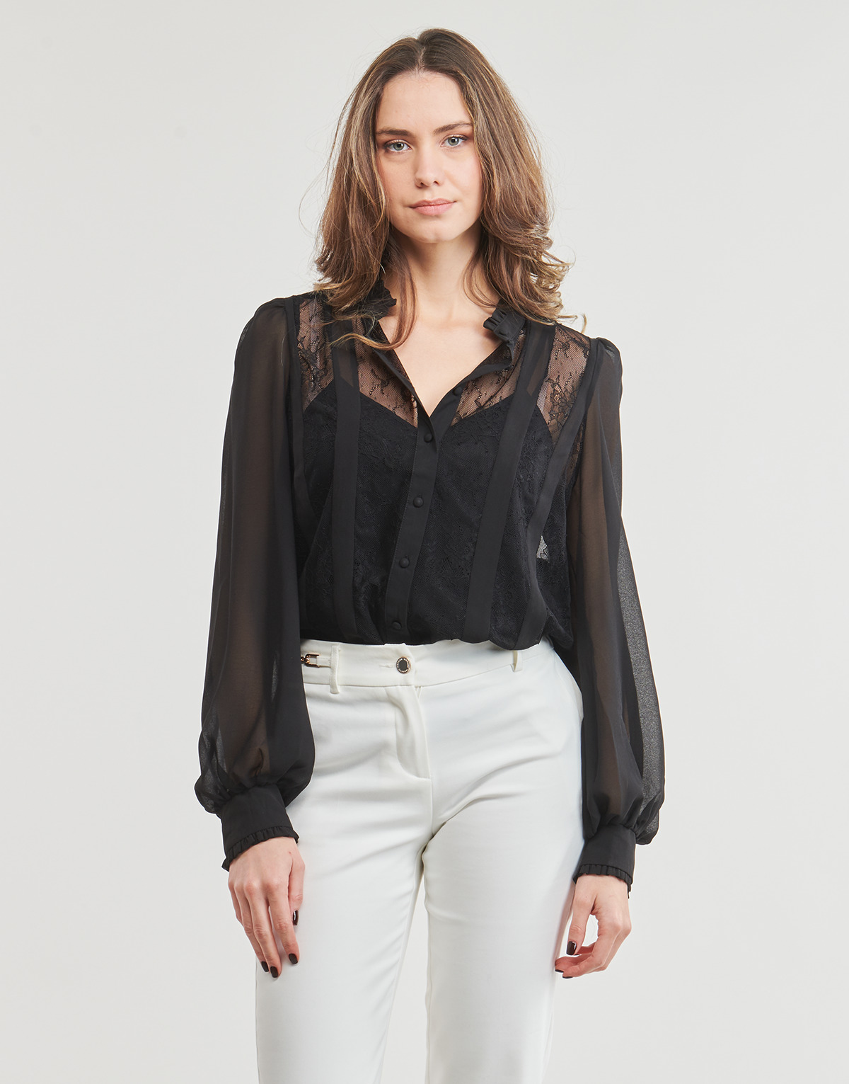 Only Noir ONLHANNAH LS MIX LACE TOP WVN 6I1SOAza