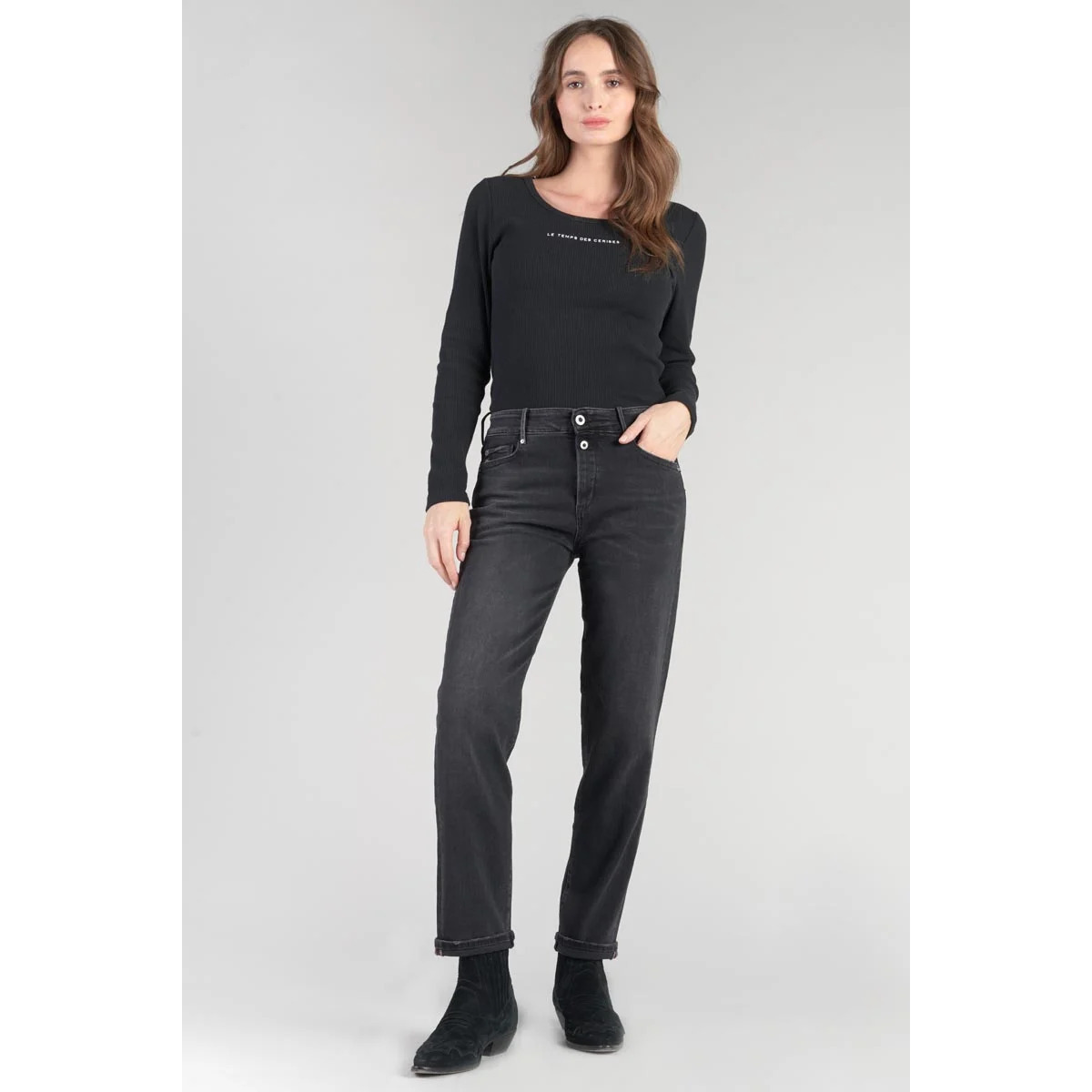 Le Temps des Cerises Noir Basic 400/18 mom taille haute 7/8ème jeans noir 05nY6QSx