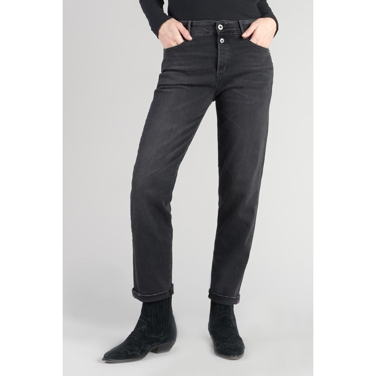 Le Temps des Cerises Noir Basic 400/18 mom taille haute 7/8ème jeans noir 05nY6QSx